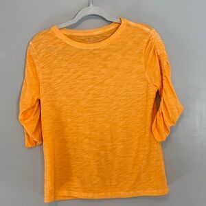 Elliott Lauren Bright Orange Ruched Sleeve Crewneck Tee
